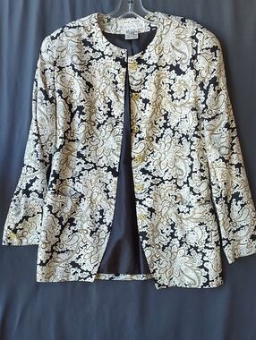 Rena Rowan for Saville Printed Jacket - Gray and Cream with Mustard Accents